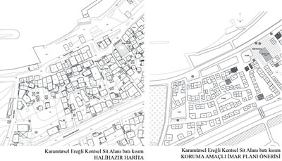 <p><strong>10.</strong>Kentsel Sit Alanının batı kısmına ilişkin  mevcut durum ve KAİP önerisi <br />  Kaynak:  KOÜ BAP, 2015 proje arşivi </p>