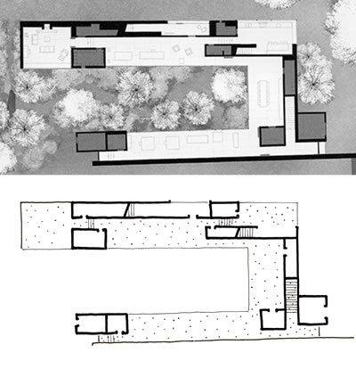 <p><strong>10.</strong> Zumthor  Evinin alt kat planı ve yorumu<br />  Kaynak: Durisch, 2014c,  ss.38-39. Çizim: Mehmet Kerem Özel</p>