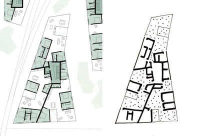 <p><strong>11.</strong> Güterareal Konut Projesinde bir konut bloğunun normal kat planı ve yorumu <br />  Kaynak: Durisch, 2014d,  s.100. Çizim: Mehmet Kerem Özel</p>