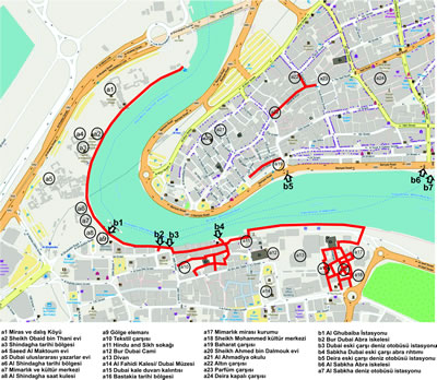 <p><strong>11.</strong>Khor  Dubai su kıyısı morfolojik analizi<br />   Kaynak: Yazar tarafından openstreetmap  ile üretilmiştir, 2017.</p>