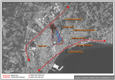 <p><strong>Resim 1.</strong> Tekirdağ-Aydoğdu mahallesi çalışma alanı, kent merkezine yaklaşık 10 dakika  yürüme mesafesi içerisindedir. Valiliğe, belediyeye, devlet hastanesine,  alışveriş merkezine, ticaret alanına ve sahile erişim kolaylığı bulunması ve  sağlam zemin yapısı nedeniyle yüksek rant değerine sahip avantajlı bir konumdadır.</p>