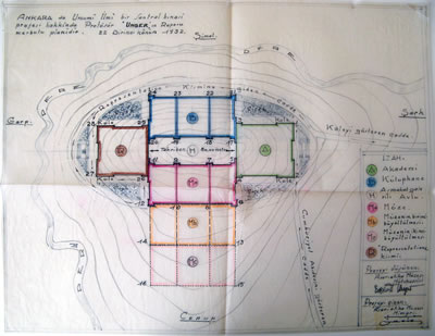 <p><strong>1. “</strong>Ankara’da Umumi  İlmi Bir Santral Binası”na ait Vaziyet Planı<br />Kaynak: Edhem Eldem Arşivi</p>