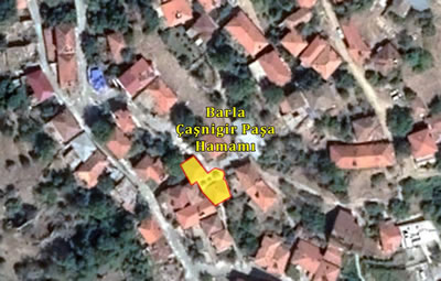 <p><strong>1. </strong>Barla Çaşnigir Paşa Hamamının  konumu <br /> Kaynak:  2020 Uydu Haritası, Google Earth</p>