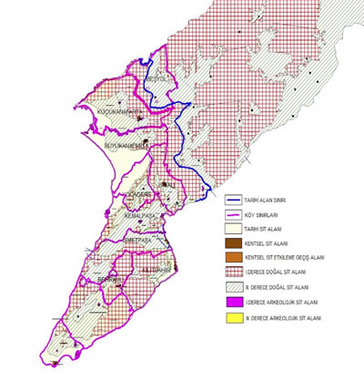 <p><strong>1.</strong> Gelibolu Tarihî Alanı içinde sit dereceleri ve tiplerini  gösteren harita <br /> 	Kaynak:  ÇATAB, 2015</p>