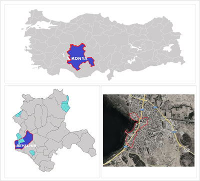 <p><strong>Resim </strong><strong>1</strong><strong>.</strong> Beyşehir  Kenti Uydu Görüntüsü ve Konum Haritası <br /> 	Kaynak: Google  Earth üzerinden yazarlar tarafından oluşturulmuştur.</p>