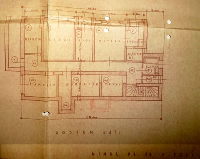 <p><strong>Resim  16. </strong>Bodrum kat planı,  Egli, 1935<br />  Kaynak: ABB Arşivi</p>