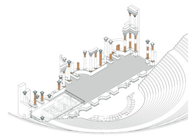 <p><strong>16. </strong>Cartagena Roma  Tiyatrosu sahnesi restorasyon projesinden aksonometrik görünüş (Tasarım: José  Rafael Moneo Vallés, 2008).</p>