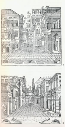 <p><strong>1.</strong> 16. ve 17. yüzyıl Venedik’te trajedi  ve komedi tiyatro oyunlarının oynandığı sokak desenleri<br /> (Kaynak: Rowe,  Koetter, 1997)</p>