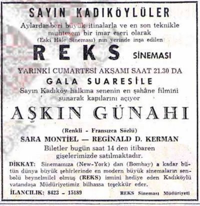 <p><strong>2. </strong>30  Kasım 1962 Milliyet Haber Reks Sineması<br />   Kaynak: Milliyet Arşiv</p>