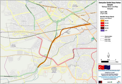 <p><strong>Şekil  2.</strong> Eskişehir gürültü hesaplama modelinin CadnaA ortamında 3D  görünümü.(Kaynak: T.C. Çevre ve Şehircilik Bakanlığı’ için hazırlanan Eskişehir  Pilot Alanı Gürültü Haritalama Raporundan alınmıştır)</p>