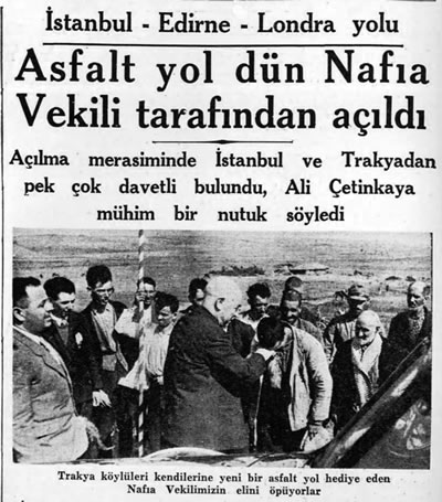 <p><strong>2.</strong> “Asfalt Yol Dün Nafia Vekili  Tarafından Açıldı”<br />   Kaynak: <strong>Cumhuriyet</strong>, 28.09.1937</p>