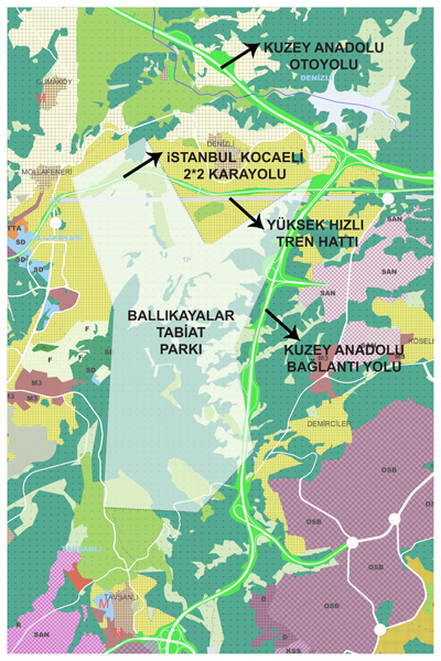 <p><strong>2. </strong>Tabiat Parkı çevresinde planlanan yol yapım çalışmaları<strong></strong></p>