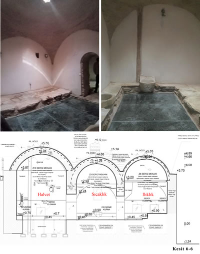 <p><strong>22.</strong> Restorasyon sonrası  halvet mekânı ve restorasyon projesi kesiti</p>