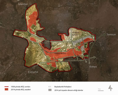 <p><strong>2.</strong> Temapark alanındaki inşaat (Nisan 2014) ve Başbakanlık  Yerleşkesi (Mart 2014)<br /> Kaynak:  Yazarın Arşivi</p>