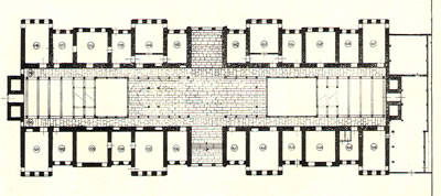 2. Akademi’nin zemin kat planında boşlukların çevresindeki kolon ve kiriş çizimleri Taut Atölyesi’ni hatırlatmaktadır. (Kaynak: Eldem ve Handan, 1954, Arkitekt, sayı:1954/1)