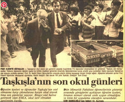 <p><strong>2a.</strong> 1988 yılına ait gazetelere yansıyan  İTÜ Taşkışla binasının otele çevrilmesini öneren projeye ilişkin haberlerde yer  alan Nezih Eldem.<br />   Kaynak:  Twitter</p>