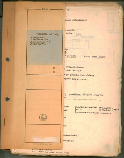 <p><strong>Resim 3.</strong> Önalın Mimarlar  Odası İstanbul Büyükkent Şubesi Şener Özler Arşiv ve Dokümantasyon Merkezine  bağışlanan “Yarışma Notları” dosyasının kapağı</p>