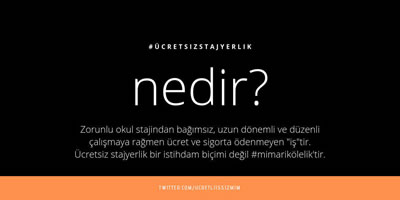 <p><strong>3.</strong> Ücretli ve İşsiz Mimarlar Forumu (ÜİMF)  tarafından hazırlanan “Ücretsiz Stajyerlik Nedir?” başlıklı  görsel<br /> Kaynak: Ücretli ve İşsiz  Mimarlar Forumu (ÜİMF)</p>