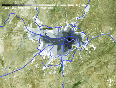 3. Ankara Üst-Biçimi (Kaynak: Yaşar, C.G., 2010, Politics of Urban Sprawl: The case of Ankara. ODTÜ FBE, Yayımlanmamış Yüksek Lisans Tezi, Ankara.) 