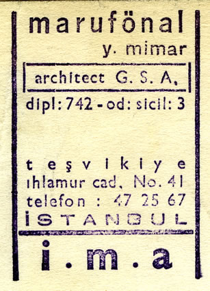 <p><strong>3. </strong>Önal’ın  uygulama projesi üzerindeki kaşesi (Önal, 1963) <br />  (Kaynak: Şişli Belediyesi  Arşivi)</p>