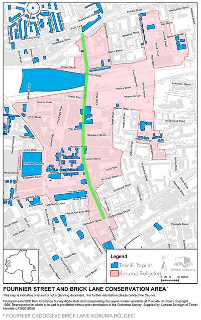 <p><strong>4.</strong> Fournier Caddesi ve Brick Lane koruma alanını gösteren  harita<br /> Kaynak: URL 2.,  s.3.</p>