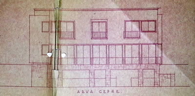 <p><strong>Resim  4. </strong>Bahçe cephesi  çizimi, Egli, 1935<br />  Kaynak: ABB Arşivi</p>