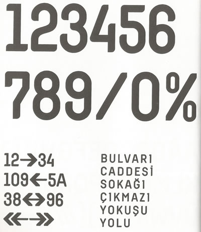 <p><strong>4.</strong> Bülent Erkmen ve Aykut Köksal  tarafından 2007 yılında tasarlanan sokak levhalarının tipografisi.<br />  Kaynak: <strong>İstanbulu Tabeladan Okumak sergi  kitapçığı</strong>, Garanti Galeri</p>