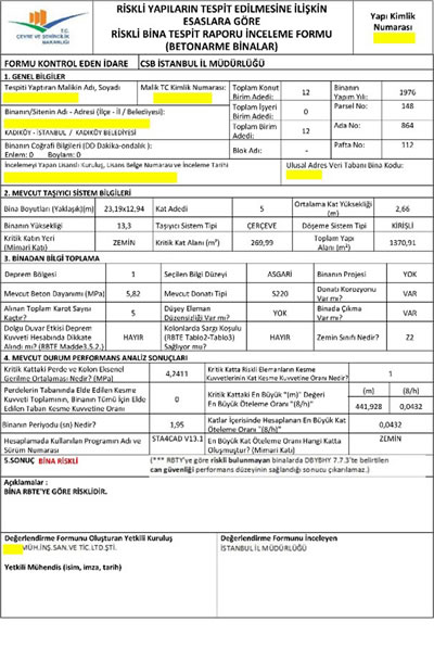 <p><strong>Resim 5.</strong> Riskli bina tespit raporu örnek inceleme formu<br /> Kaynak:  Çevre ve Şehircilik Bakanlığı, 2016</p>