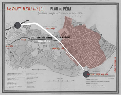 <p><strong>5.</strong> Mandouceun haritasıüzerinden<em> Levant  Herald</em> gazetesinin yapmış olduğu birinci öneri</p>