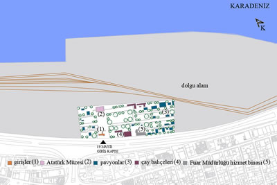 <p><strong>5. </strong>1963 yılı-Samsun Fuarının kroki planı<br /> 	Kaynak: Kroki plan, Samsun  Tapu ve Kadastro 10. Bölge Müdürlüğü ve Harita Genel  Müdürlüğü Ulusal Haritacılık Kurumu arşivinden yararlanarak araştırmacı  tarafından çizilmiştir</p>