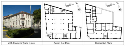 <p><strong>5.</strong> Ziraat Bankası Eskişehir Şube Binasının fotoğrafı ve  kat planları<br />   Kaynak:  Fotoğraf yazara aittir, planlar ise RST Proje İnşaat Danışmanlık San. Ve Tic.  Ltd. Şti. firmasının hazırlamış olduğu rölöveler esas alınarak yazar tarafından  düzenlenmiştir.</p>