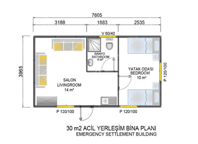 <p><strong>5b.</strong> Yaşama-oturma alanı, mutfak, uyuma alanı, banyo-wc  birimlerinden oluşan geçici barınma birimi örnekleri.<br /> 	Kaynak:  URL2.</p>