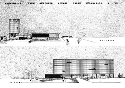 <p><strong>5b.</strong> Karayolları Genel Müdürlüğü Binası Proje Yarışması, 1955,  1. Ödül (Haluk Baysal, Melih Birsel, Radi Birol, Sedat Gürel, Abdurrahman  Hancı, Süha Toner, Faruk Sırmalı ile).</p>