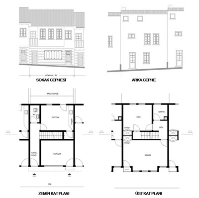 <p><strong>6.</strong> İki Katlı+Çatı Katlı Yangın Evi  (Dükkanlı Ev)</p>