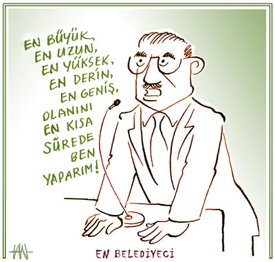 <p><strong>6.</strong> Tan Oralın çizimi: “Her şeyin en  büyüğünü ‘biz’ yaparız!”<br />   Kaynak:  22 Mart 2019, T24.</p>