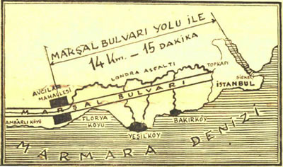 <p><strong>6a.</strong> İstanbul Yapı  Kollektif Şirketi reklamında Londra Asfaltı-Marşal Bulvarı ilişkisini gösteren  şemalar<br />   Kaynak: <strong>Cumhuriyet</strong>,  29.11.1953.</p>