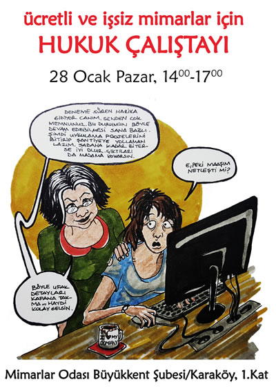 <p><strong>6b.</strong> Yaşanan kriz  ortamından etkilenen mimarların örgütlendiği “Ücretli Çalışan ve İşsiz Mimarlar  Forumu”nun yürüttüğü çalışmalara örnekler. Yapılanlardan haberdar olmak için “ücretli  ve işsiz mimarlar / @UcretliIssizMim” isimli Twitter hesabı ve “ücretli &  işsiz mimarlar” isimli Facebook grubu takip edilebilir.</p>