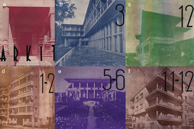 <p><strong>7.</strong> Kapak fotoğraflarında perspektif  etkinin kullanımı, (a) <em>Arkitekt</em> 1936/2; (b) <em>Arkitekt</em> 1938/3; (c) <em>Arkitekt </em>1938/12; (d) <em>Arkitekt </em>1939/1-2; (e) <em>Arkitekt </em>1940/5-6; (f)<em> Arkitekt</em> 1940/11-12 <strong></strong></p>