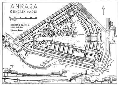 <strong>8.</strong> Ankara Gençlik Parkı Yerleşim Planı <br />(Uludağ,  Zeynep, 1998, “Cumhuriyet Dönemi’nde Rekreasyon ve Gençlik Parkı Örneği”, <strong>75 Yılda Değişen Kent ve Mimarlık</strong>, ed.  Yıldız Sey, Tarih Vakfı Yayınları, İstanbul, s.69)</p>