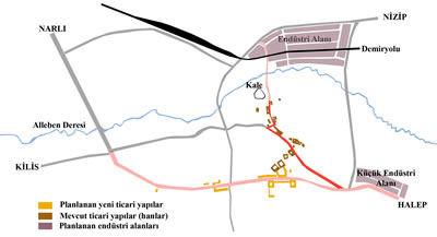 <p><strong>8.</strong> Mevcut ticari yapıların (hanlar) ve  planlanan yeni ticari yapıların konumu</p>