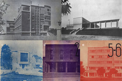 <p><strong>8.</strong> Kapak fotoğraflarında modern  zamanın ve mekânların durağanlığı, (a) <em>Arkitekt </em>1932/7-8; (b) <em>Arkitekt</em> 1936/7;  (c)<em> Arkitekt</em> 1936/12; (d)<em> Arkitekt</em> 1938/2; (e) <em>Arkitekt</em> 1939/5-6</p>