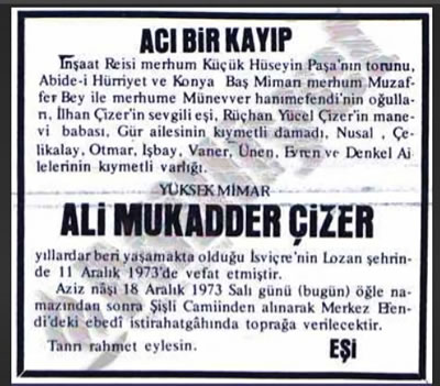 <p><strong>8.</strong> “Acı Bir Kayıp: Ali Mukadder Çizer”  başlıklı haber<br /> 	Kaynak: <strong>Milliyet</strong>, 18.12.1973, s.2.</p>