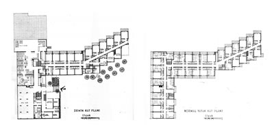 <p><strong>8. </strong>Grand Hotel Bayramoğlu zemin ve üst kat planları<br /> 	Kaynak: <strong>Arkitekt</strong>,  1970, ss.62-63.</p>