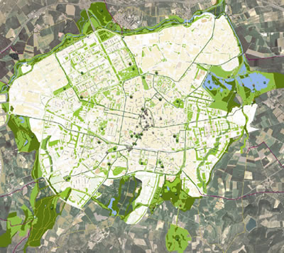 8. Vitoria-Gasteiz’daki yeşil sistem ve yeşil alanlarda gece ışık kirliliği haritası (Kaynak: Vitoria-Gasteiz 2012 başvuru dosyası)