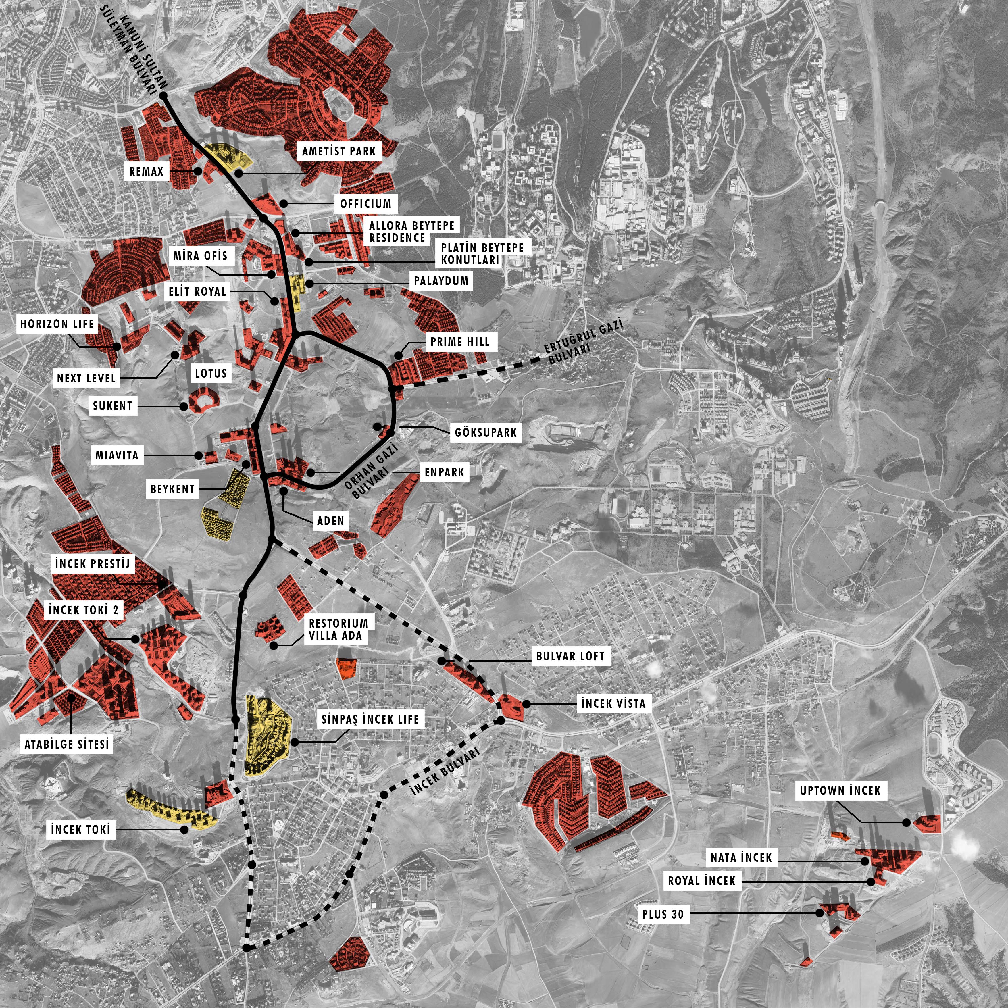 8. Kanuni Sultan Süleyman Bulvarı ve çevresinde bulunan güvenlikli site ve apartman bloklarının isimleri