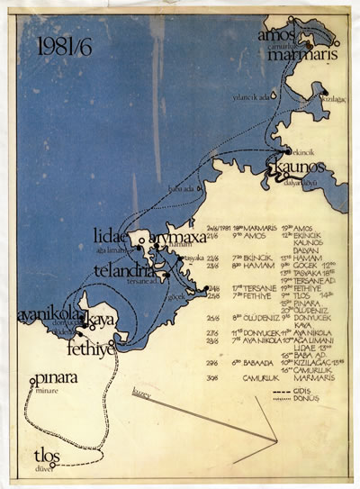 <p><strong>9.</strong> 1981 Haziran Mavi Yolculuk İzleği ve Haritası.<br />   Kaynak:  SALT Araştırma, Cengiz Bektaş Arşivi.</p>