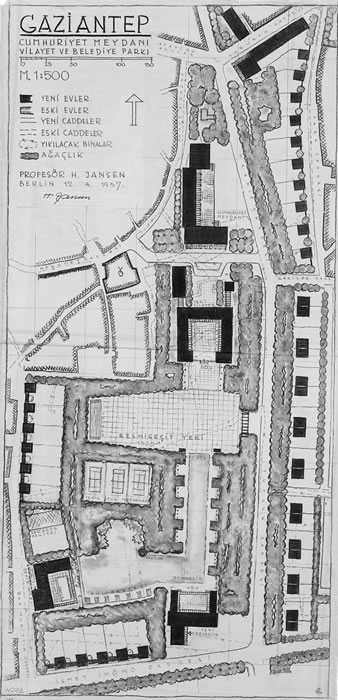 <p><strong>9.</strong> Yönetim binaları yerleşim planı<br />   Kaynak: Technische Universität Berlin  Architekturmuseum</p>