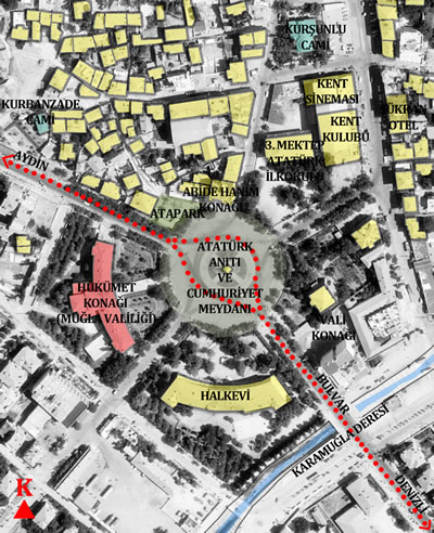 <p><strong>Plan  4.</strong> Cumhuriyet Meydanı ve Cumhuriyet dönemi Hükümet Konağı ve çevresi<br />  Kaynak: Yazara aittir.</p>