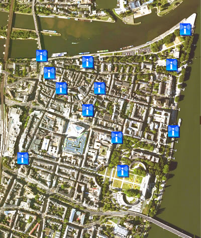 <p><strong>3. </strong>Koblenz  tarihî kent merkezine yerleştirilen elektronik bilgilendirme “Infonetz”  noktaları <br />  Kaynak: Furbach,  Maron, Read, 2008’den yararlanarak yazarlar tarafından yeniden düzenlenmiştir.</p>