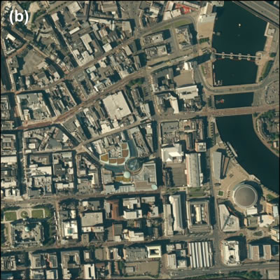 <p><strong>Harita </strong><strong>2. Belfast doku görüntüleri: (b) nötr kent merkezi ve su kenarı alanlarıKaynak:  ESRI Imagery, 2014</p>